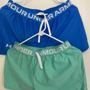 2 pairs Girls Under Armour Green Athletic Shorts Lightweight